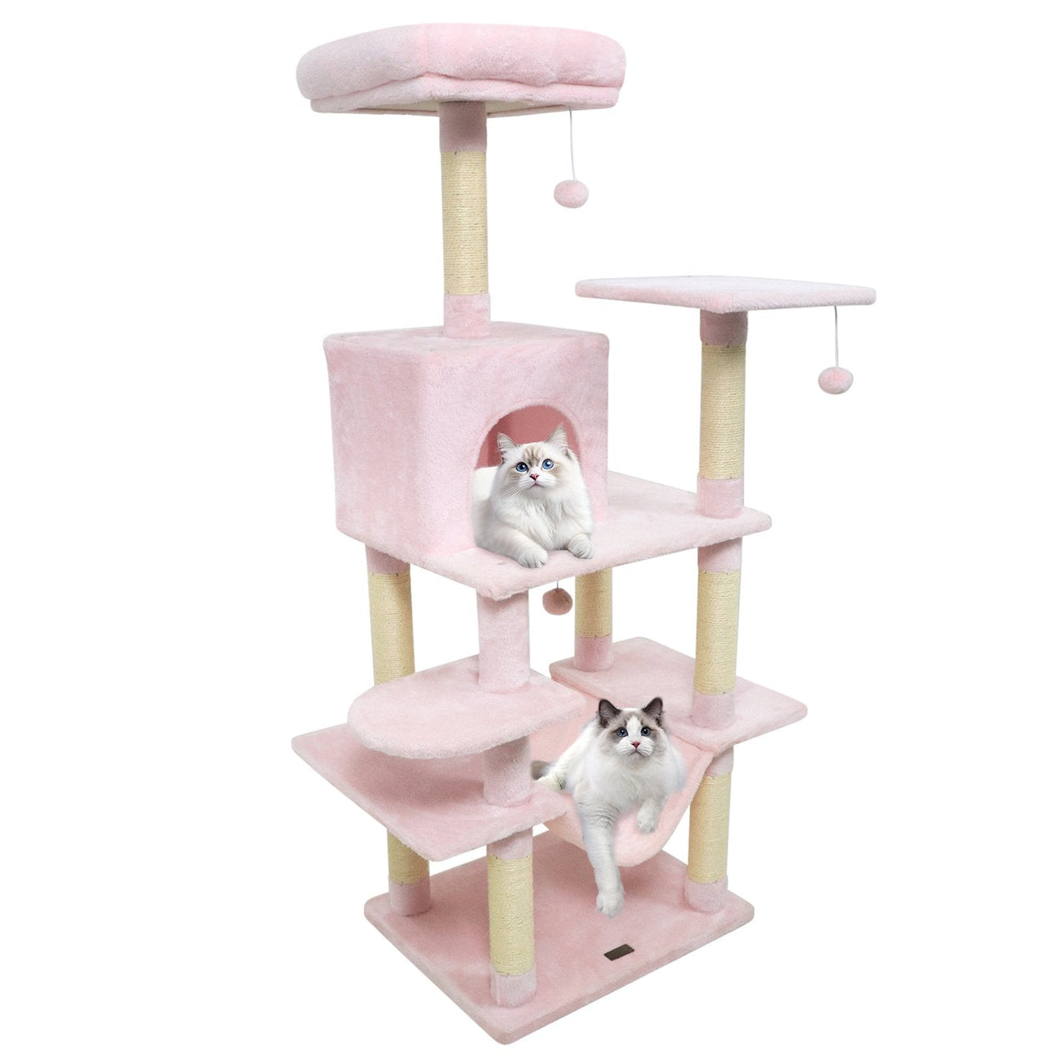 58 Inch Pink Cat Tree with Upholstered Top Perch, Condo and 17.5 Inch Hammock