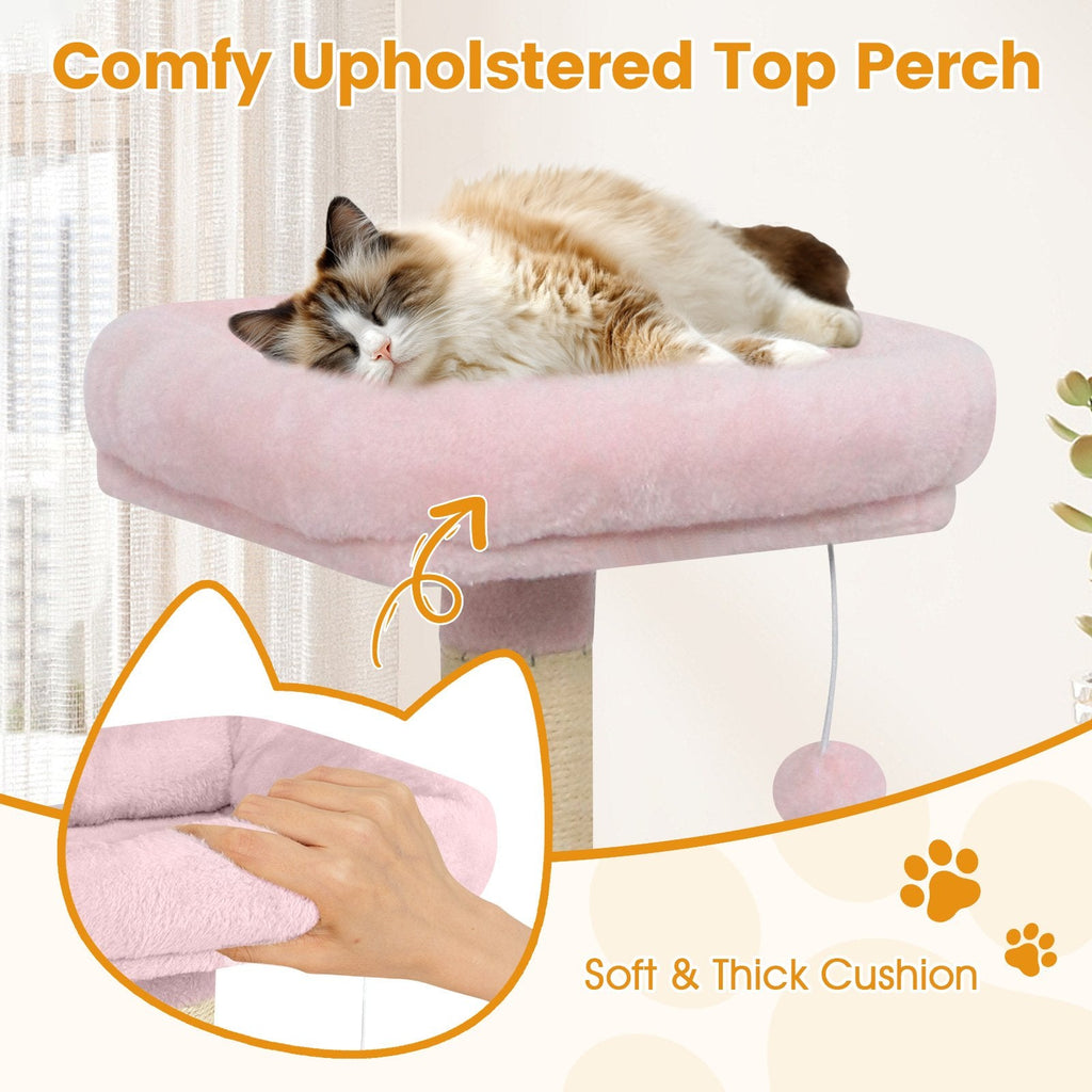 58 Inch Pink Cat Tree with Upholstered Top Perch, Condo and 17.5 Inch Hammock
