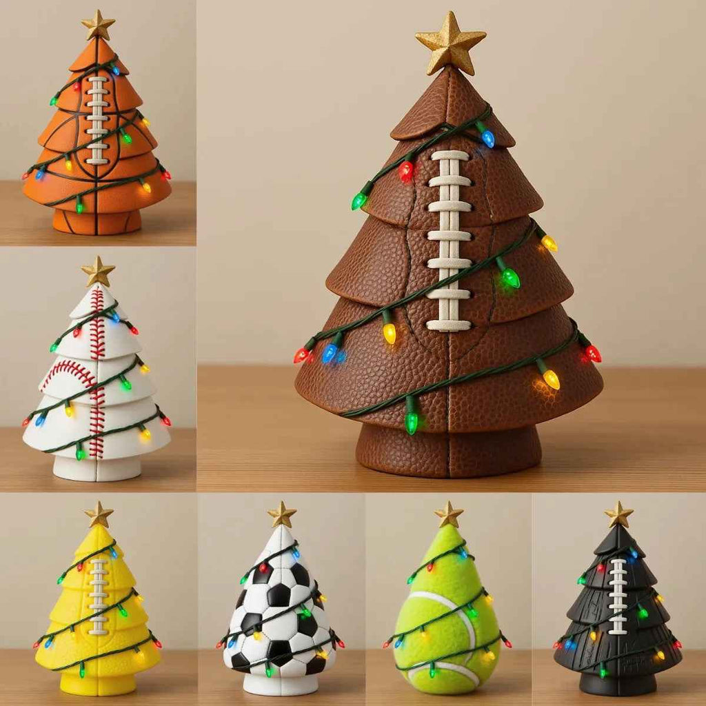 Sports Ball Christmas Tree Figurine - Resin Holiday Tabletop Decoration