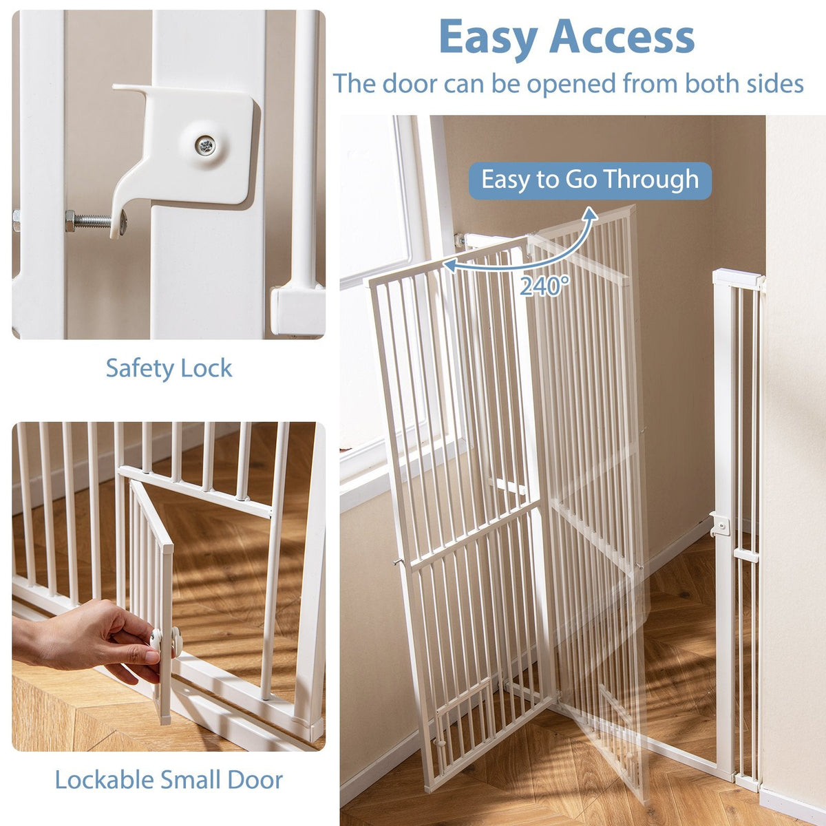59” Extra Tall Pet Gate Heavy-Duty Metal Cat Gate with Wide Opening-White