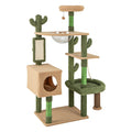 59 Inch Cactus Cat Tree with Space Capsule, Condo, Self Groomer and Sisal Mat, Green