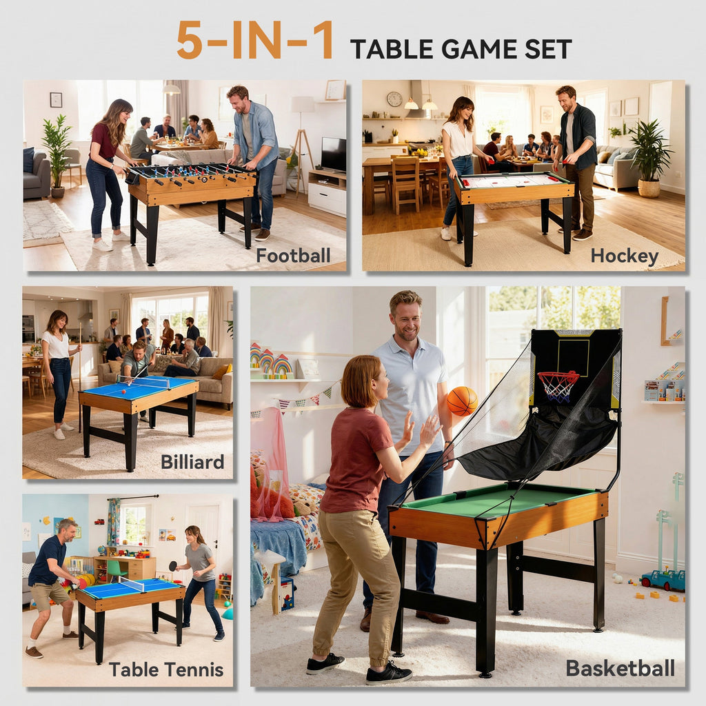 53 in 5-in-1 Combo Multi Game Table with Foosball, Pool, Hockey, Table Tennis, Basketball for Adults