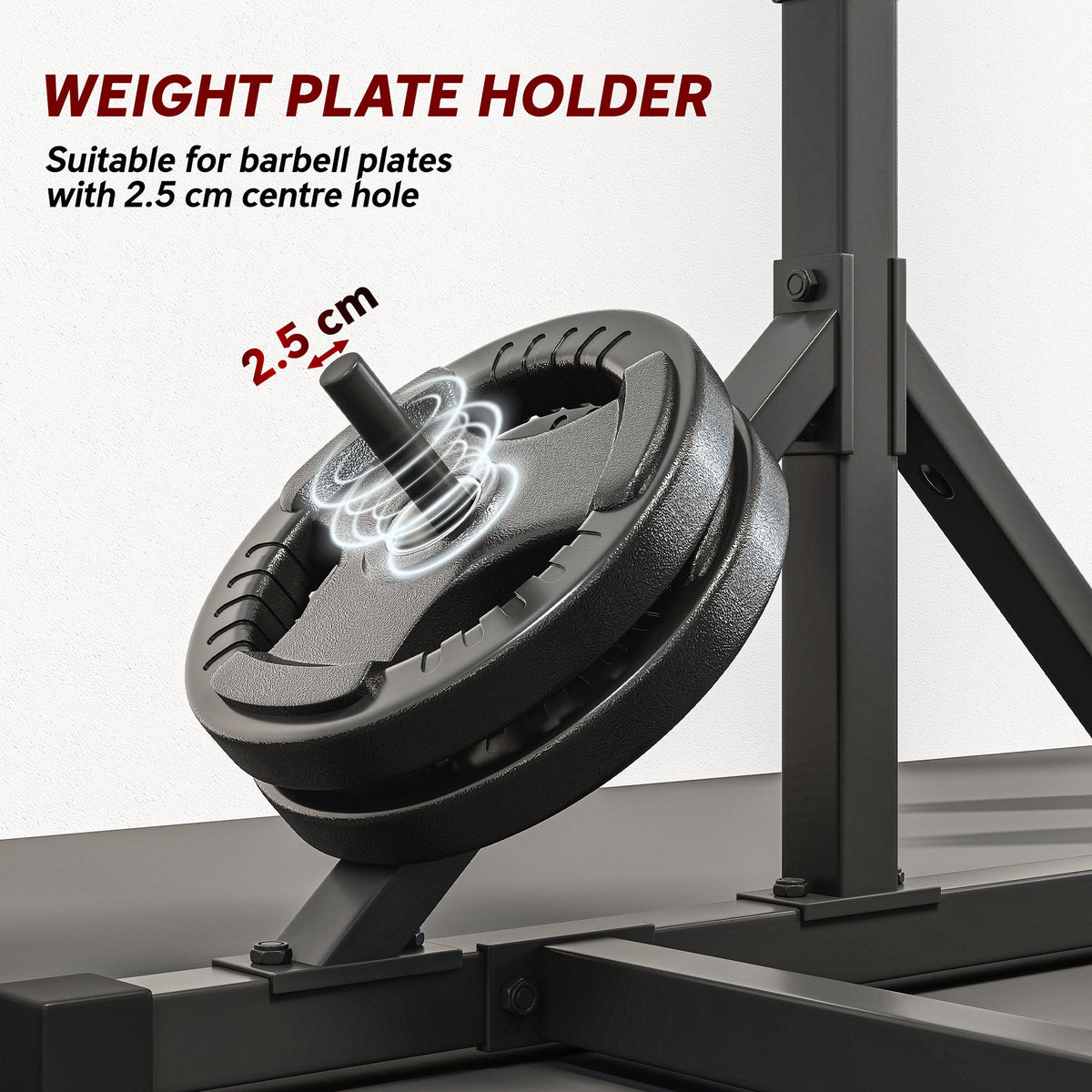 Adjustable Squat Rack, Multi-Function Bench Press Rack with Weight Plate Holders and Pull up Bar, Black