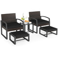 5 Piece Wicker Patio Chair Set with 2 Ottomans and Glass Side Table, Black