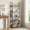 5-Tier Bookshelf Tall Wooden Open Bookcase with Back Panels-Oak