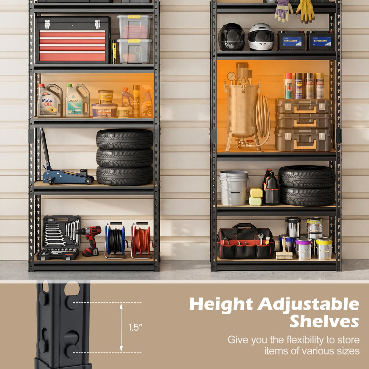5-Tier Garage Shelving Unit 2200 LBS Heavy Duty Metal Storage Shelves-Set of 4