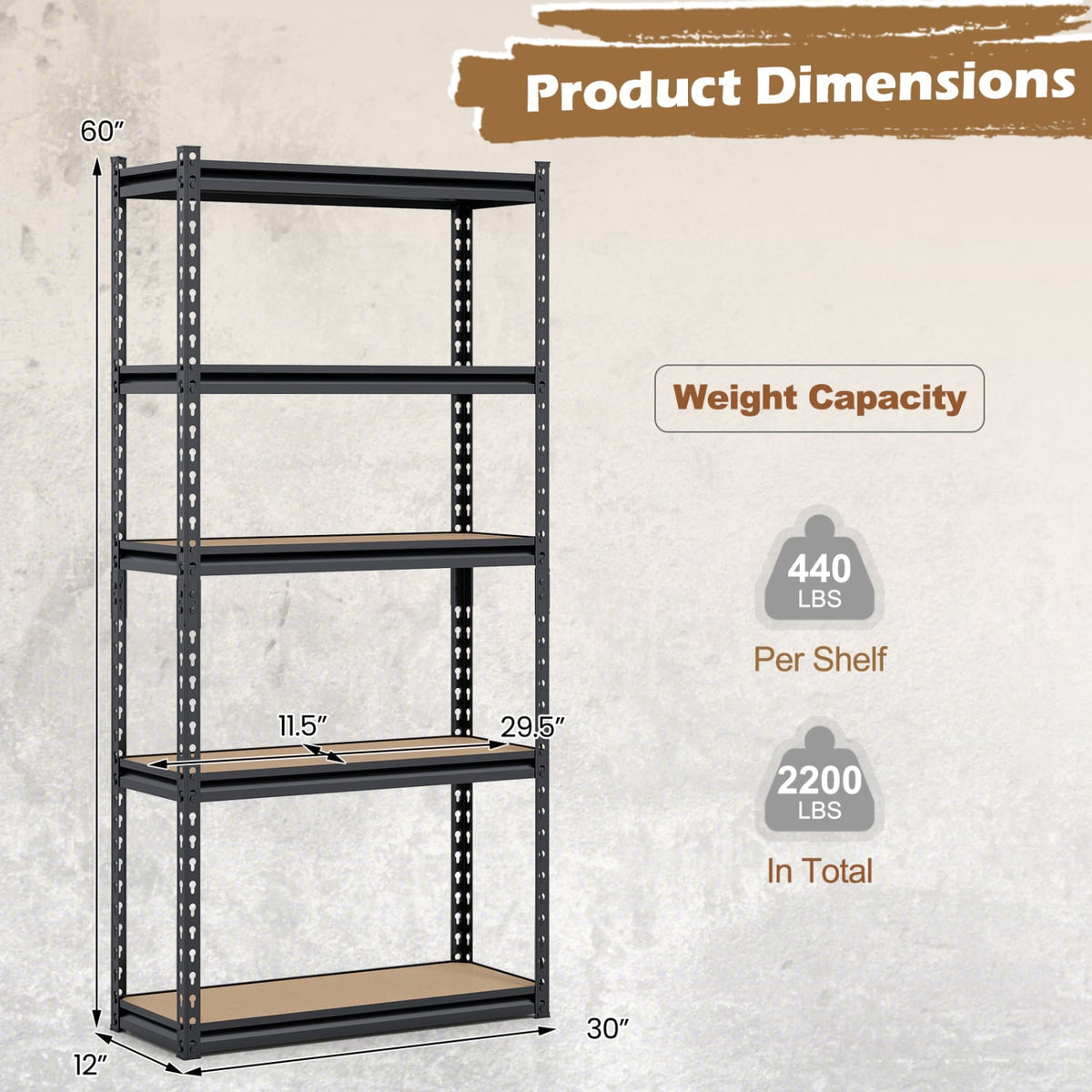 5-Tier Garage Shelving Unit 2200 LBS Heavy Duty Metal Storage Shelves-Set of 2