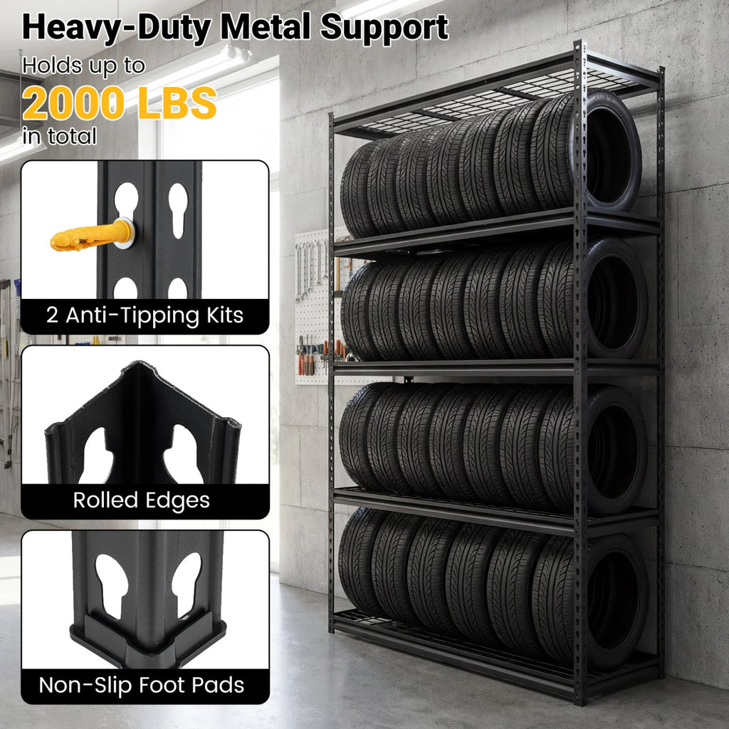 5-Tier Heavy-Duty Metal Shelving Unit with Adjustable Wire Rack Set of 3