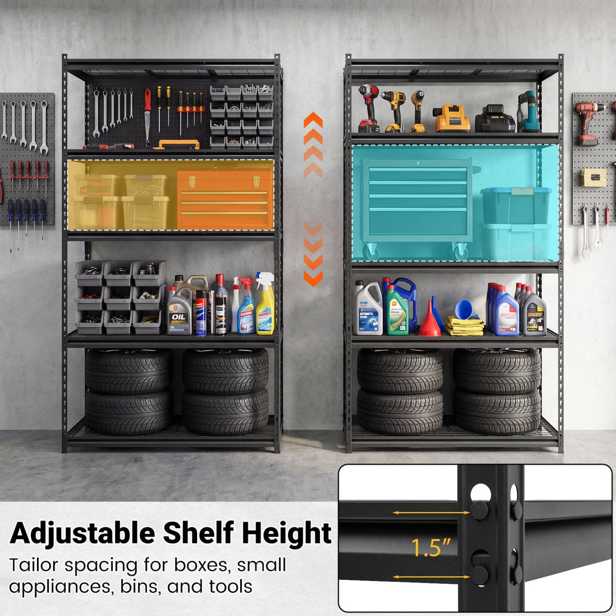 5-Tier Heavy-Duty Metal Shelving Unit with Adjustable Wire Rack Set of 3
