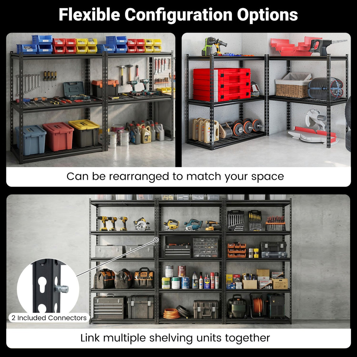 5-Tier Heavy-Duty Metal Shelving Unit with Adjustable Wire Rack Set of 3