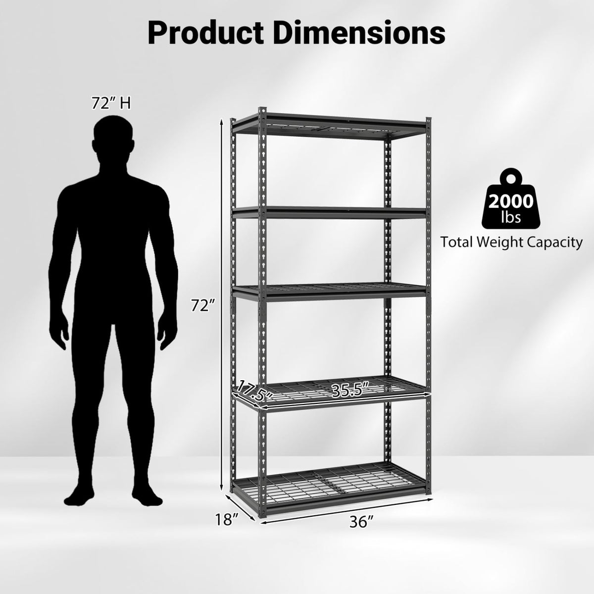 5-Tier Heavy-Duty Metal Shelving Unit with Adjustable Wire Rack Set of 3