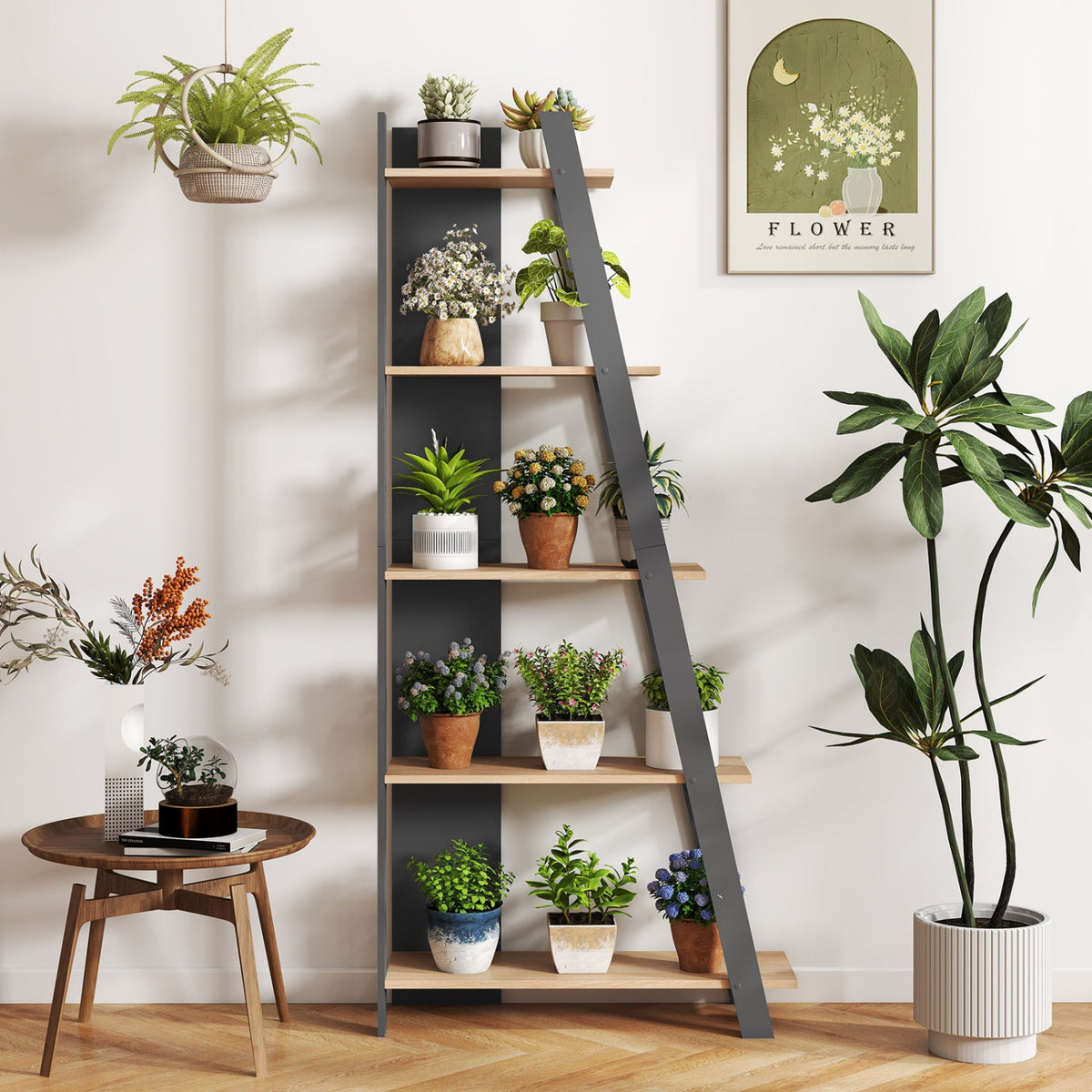 5-Tier Modern Bookshelf Narrow Vertical Display Shelf for Small Space-Gray