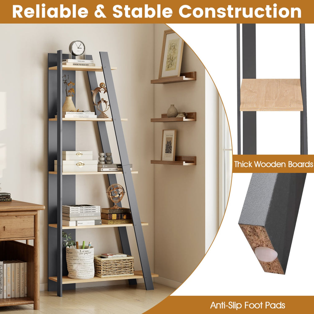 5-Tier Modern Bookshelf Narrow Vertical Display Shelf for Small Space-Gray