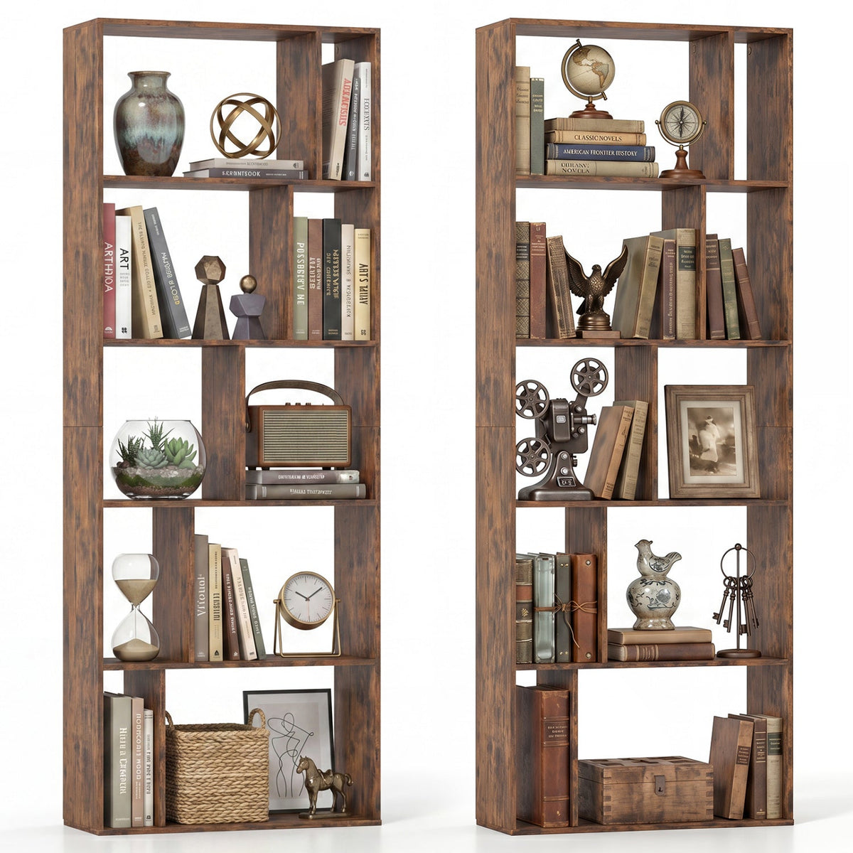 5-Tier Modern Bookshelf with Open Back and 2 Anti-Tipping Kits-Brown