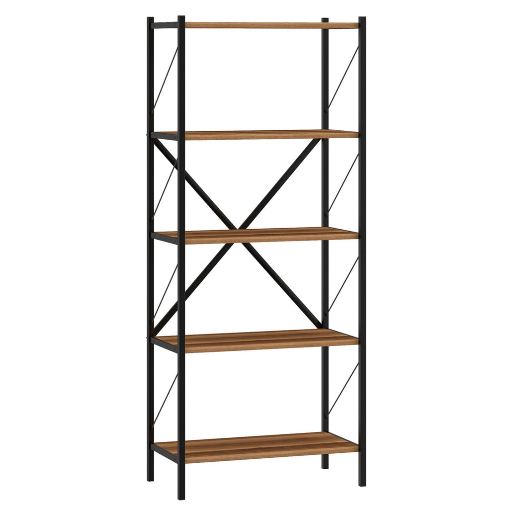 5-Tier Tall Bookshelf Industrial Bookcase with Heavy-Duty Metal Frame Modern Storage-Walnut