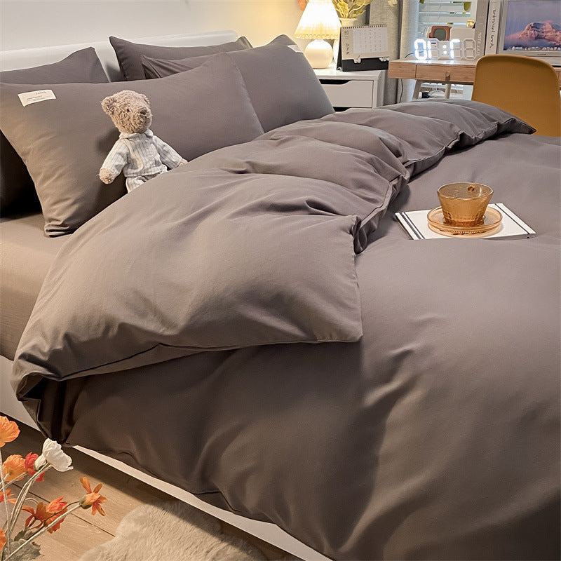 Pure Color Washed Cotton Plaid Striped Bedding Set