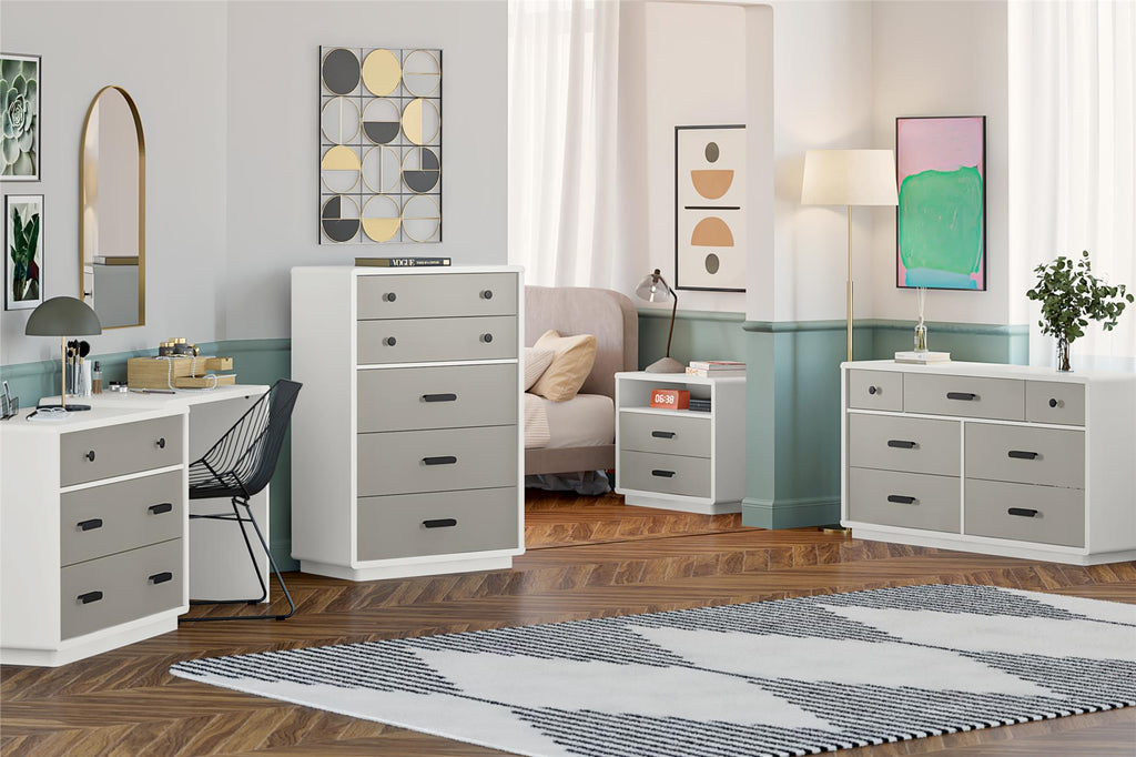 White and Gray 5-Drawer Tall Dresser (United States Delivery Only)