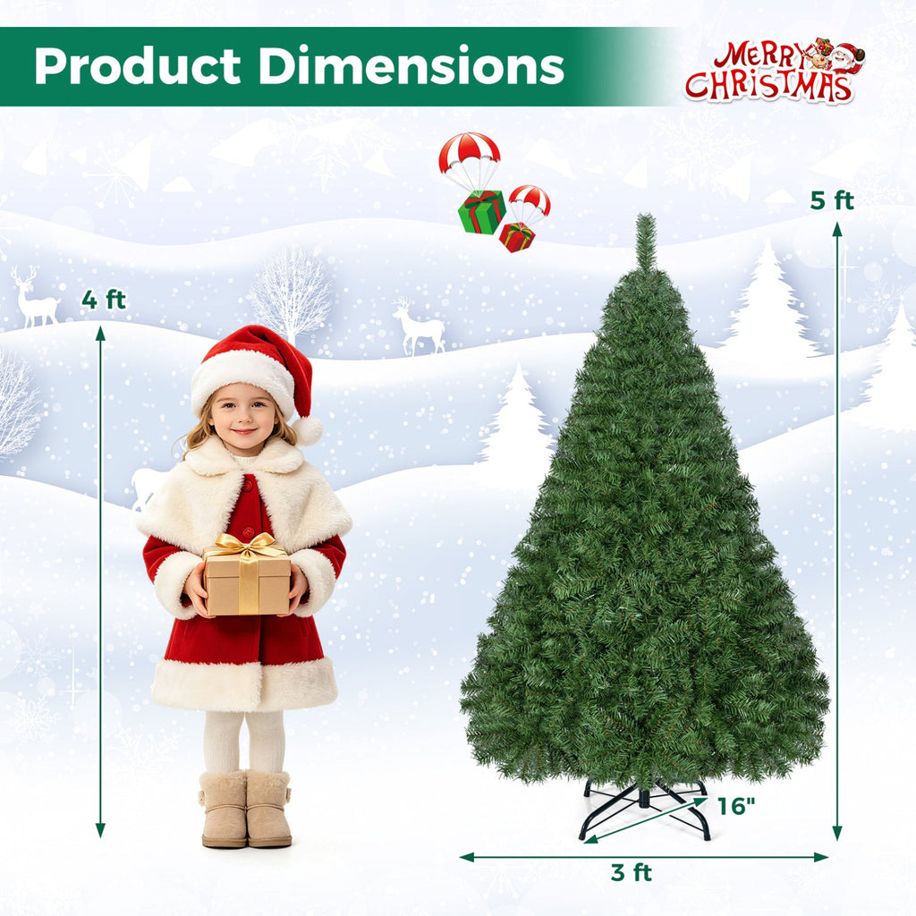 5 FT Unlit Hinged Artificial Christmas Tree with 519 Full PVC Branch Tips and Folding Metal Base