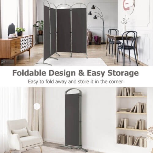 6.2Ft Folding 4-Panel Room Divider for Home Office Living Room -Gray