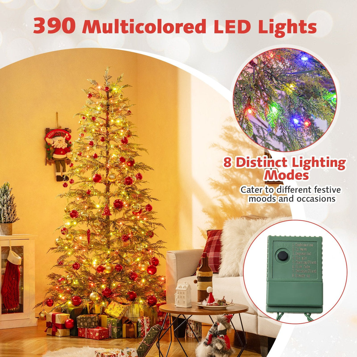 6.5 FT Pre-Lit Christmas Tree with 578 Soft TPE Tips, Gradient Foliage and 390 Colour LEDs