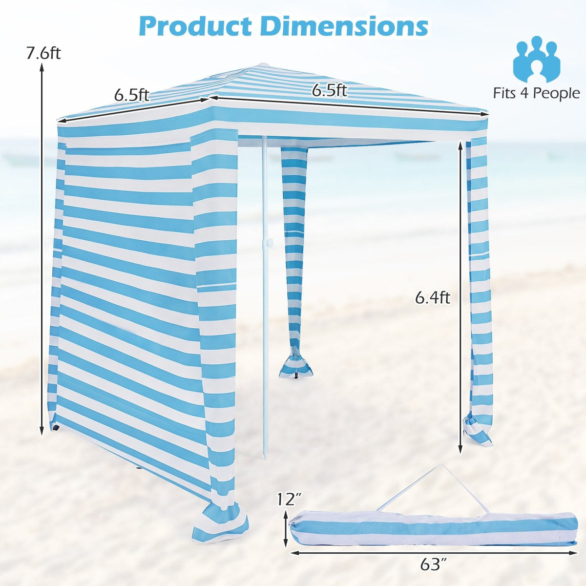 6.6 x 6.6 Feet Foldable and Easy-Setup Beach Canopy With Carry Bag-Blue