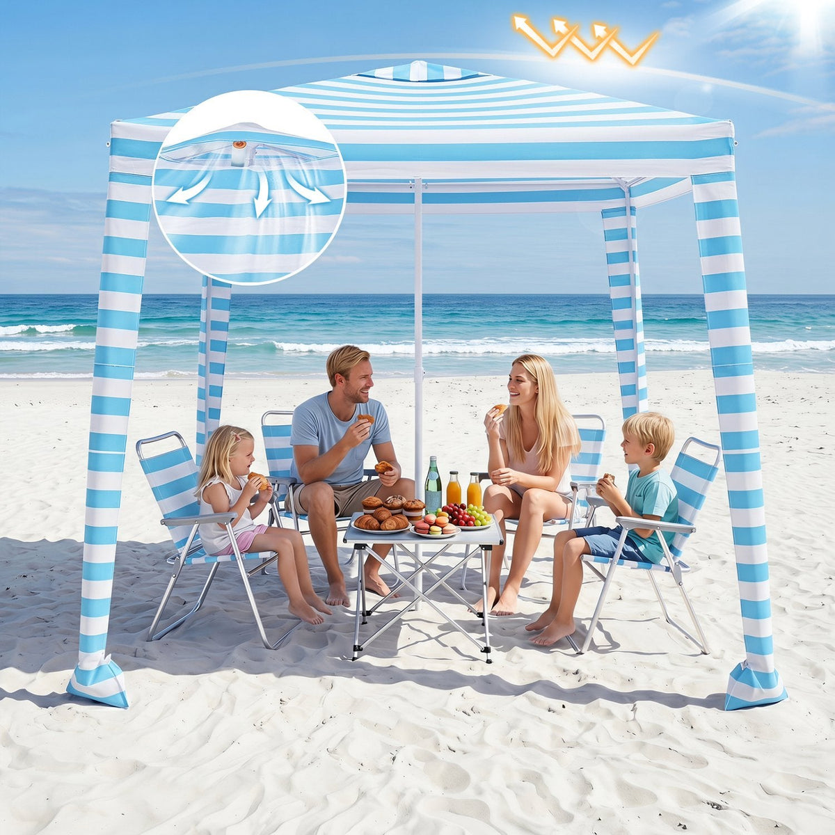 6.6 x 6.6 Feet Foldable and Easy-Setup Beach Canopy With Carry Bag-Blue
