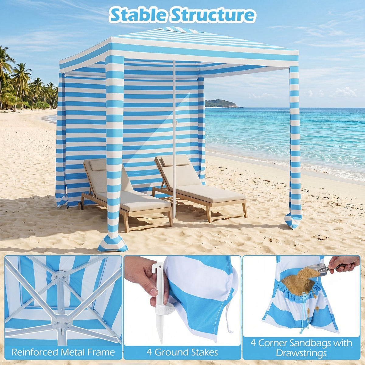 6.6 x 6.6 Feet Foldable and Easy-Setup Beach Canopy With Carry Bag-Blue
