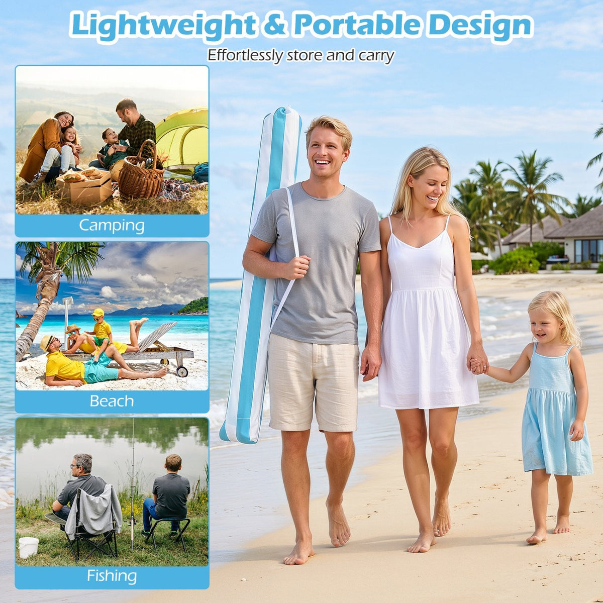 6.6 x 6.6 Feet Foldable and Easy-Setup Beach Canopy With Carry Bag-Blue