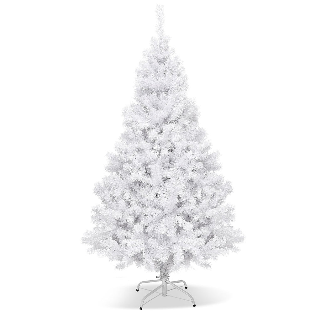 6 FT White Hinged Artificial Christmas Tree with Foldable Metal Stand, Unlit