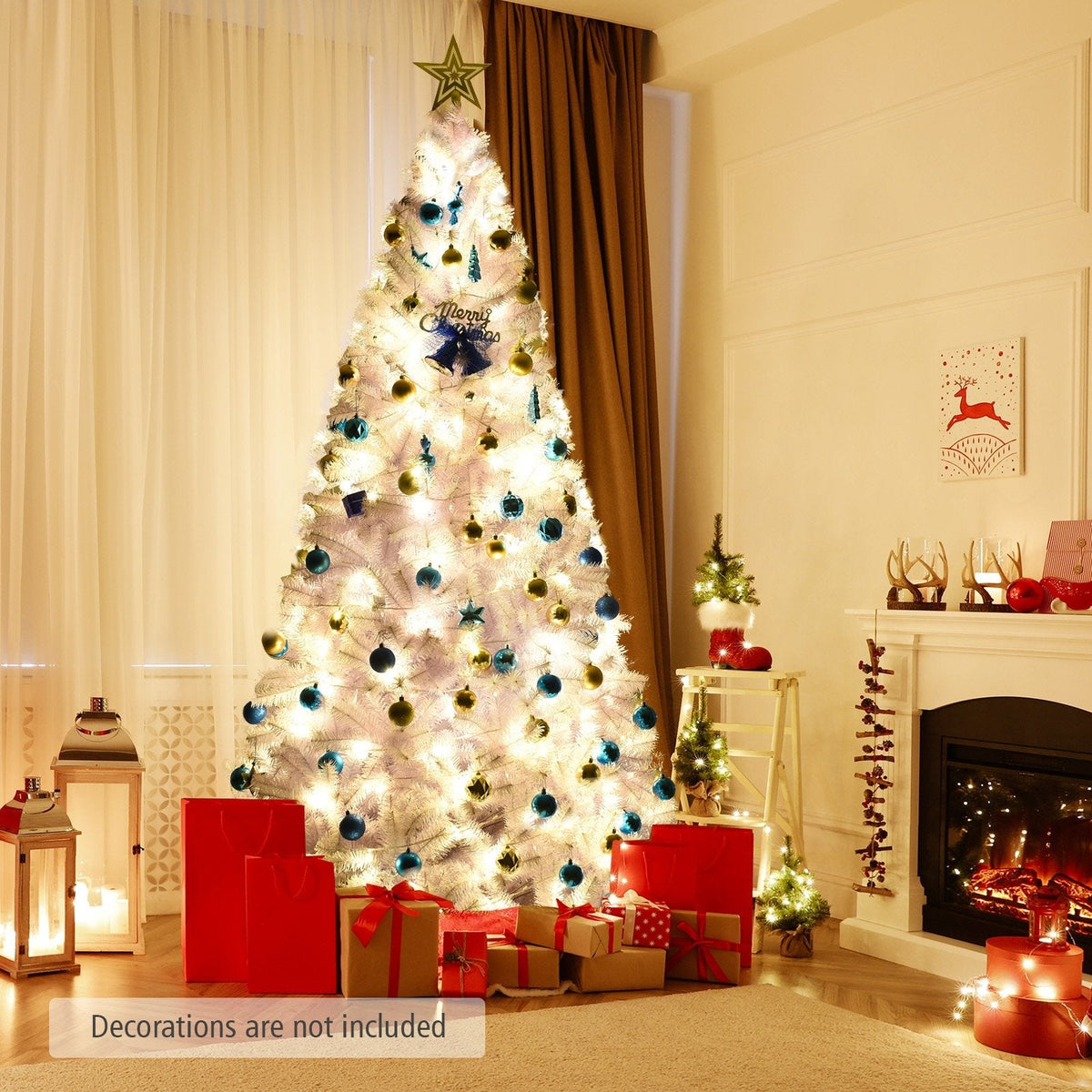 6 FT White Hinged Artificial Christmas Tree with Foldable Metal Stand, Unlit