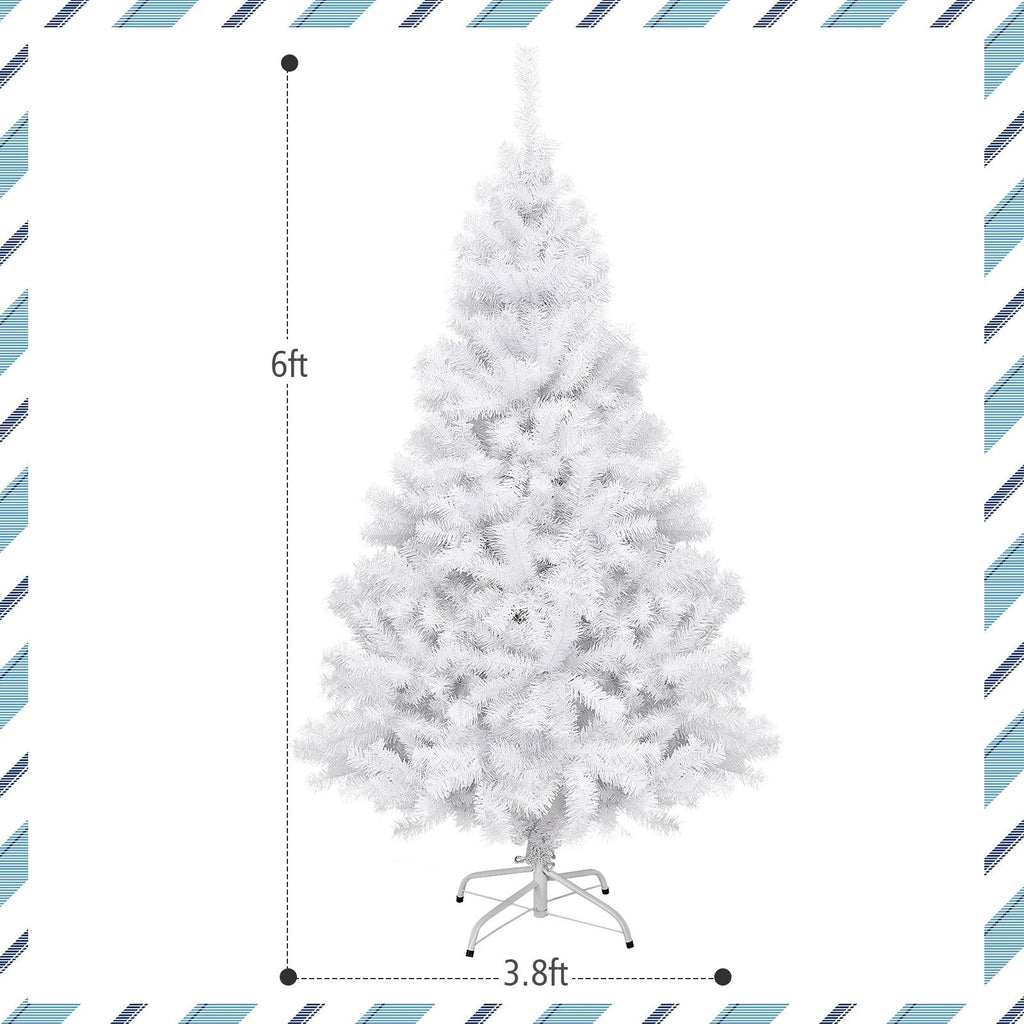 6 FT White Hinged Artificial Christmas Tree with Foldable Metal Stand, Unlit