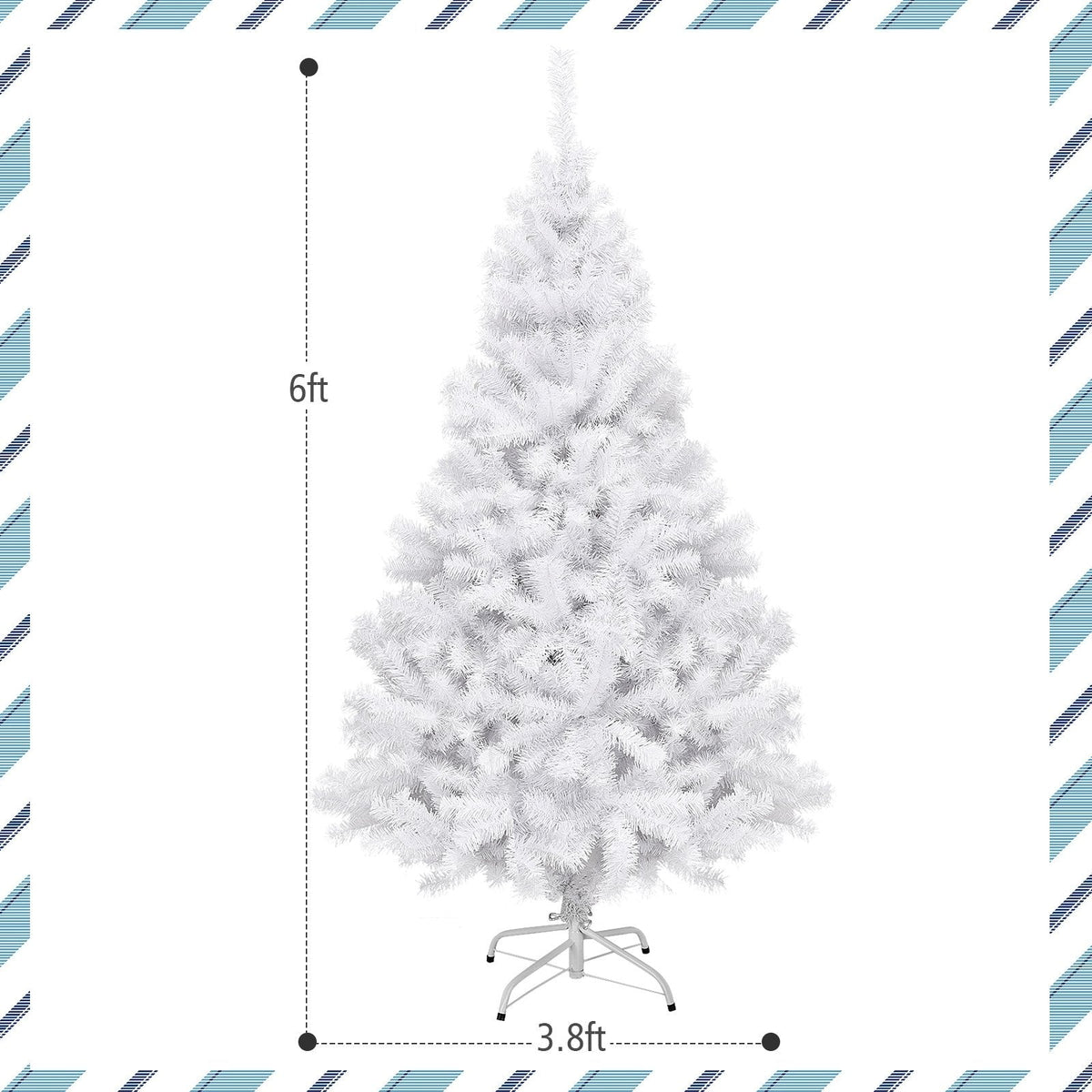 6 FT White Hinged Artificial Christmas Tree with Foldable Metal Stand, Unlit