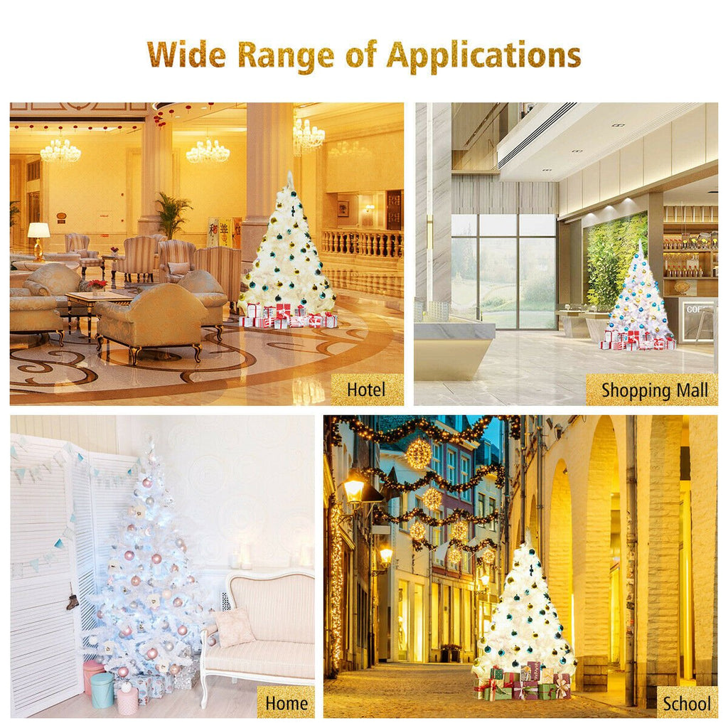 6 FT White Hinged Artificial Christmas Tree with Foldable Metal Stand, Unlit