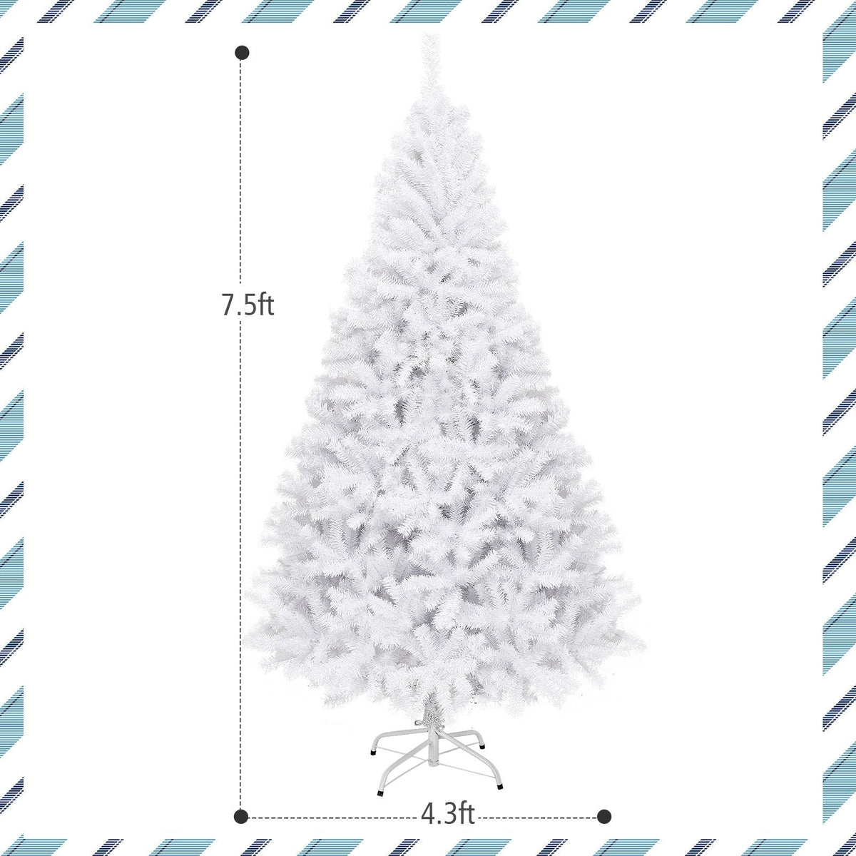 7.5 FT White Hinged Artificial Christmas Tree with Foldable Metal Stand, Unlit