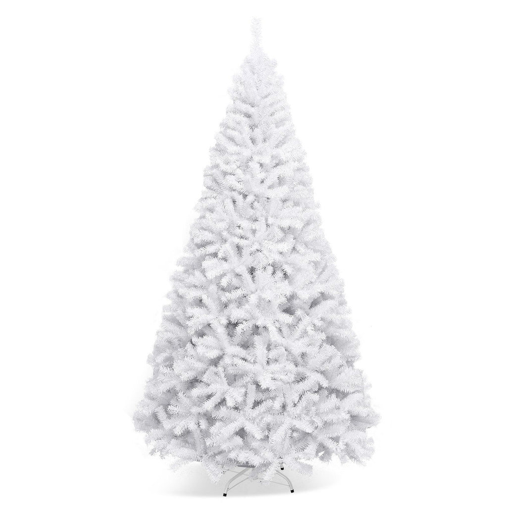 9 FT White Hinged Artificial Christmas Tree with Foldable Iron Base, Unlit