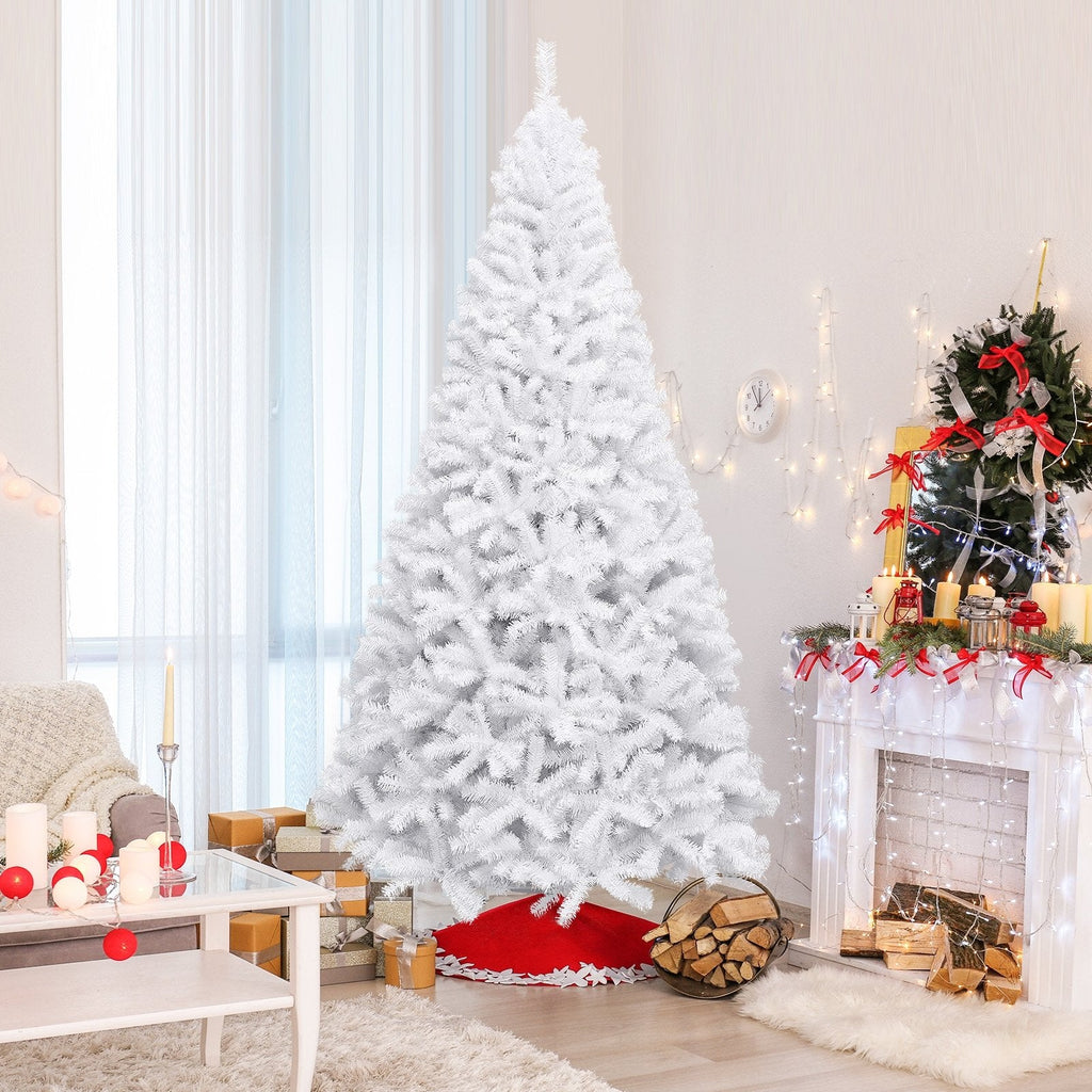 9 FT White Hinged Artificial Christmas Tree with Foldable Iron Base, Unlit