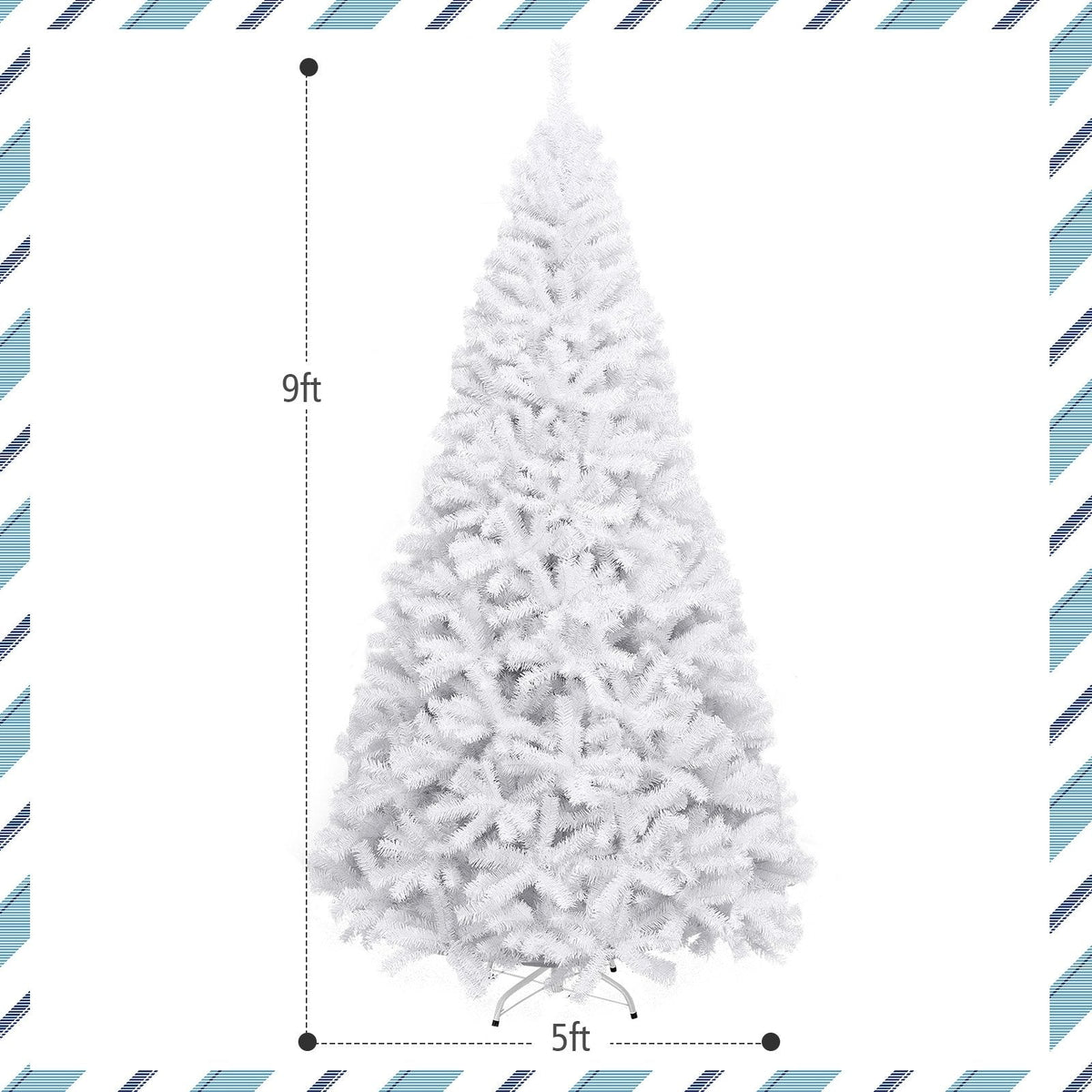 9 FT White Hinged Artificial Christmas Tree with Foldable Iron Base, Unlit