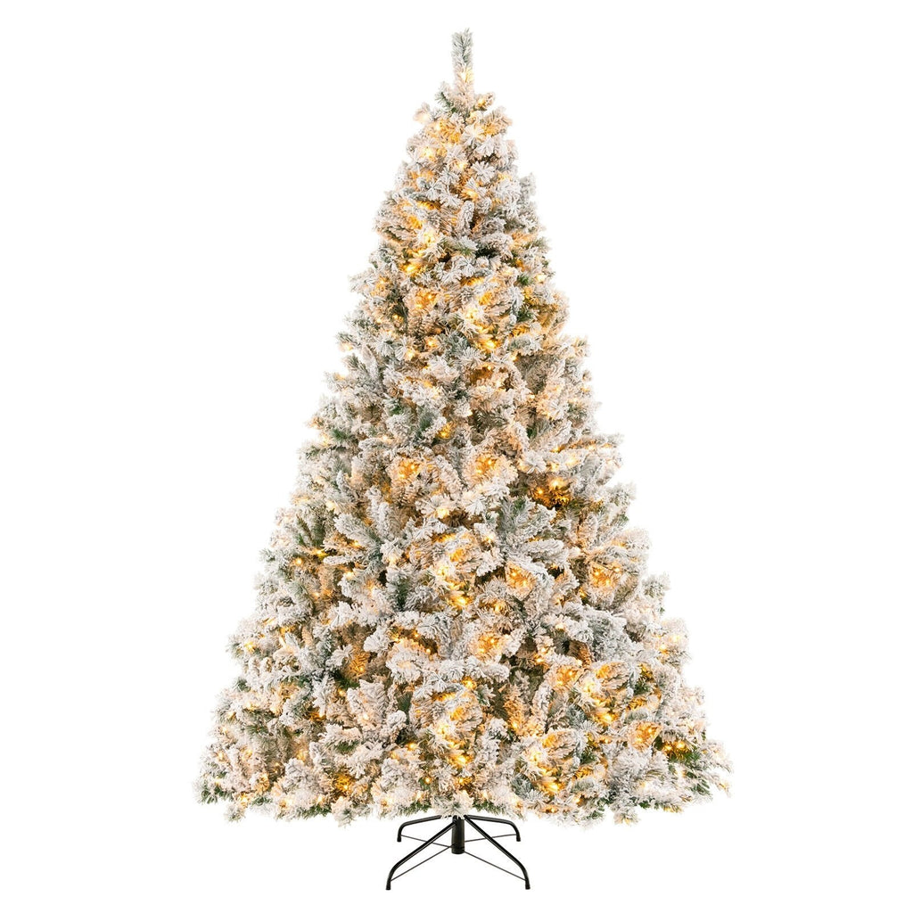 8 FT Snow Flocked Christmas Tree with 3 Minute Quick Shape Frame, 1370 Tips and 600 Warm White LEDs