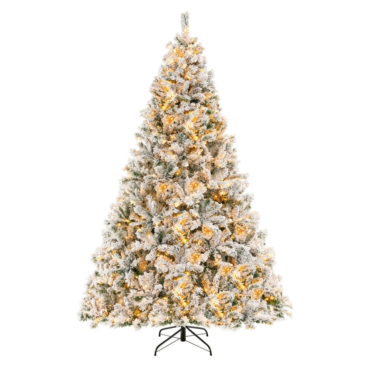 8 FT Snow Flocked Christmas Tree with 3 Minute Quick Shape Frame, 1370 Tips and 600 Warm White LEDs