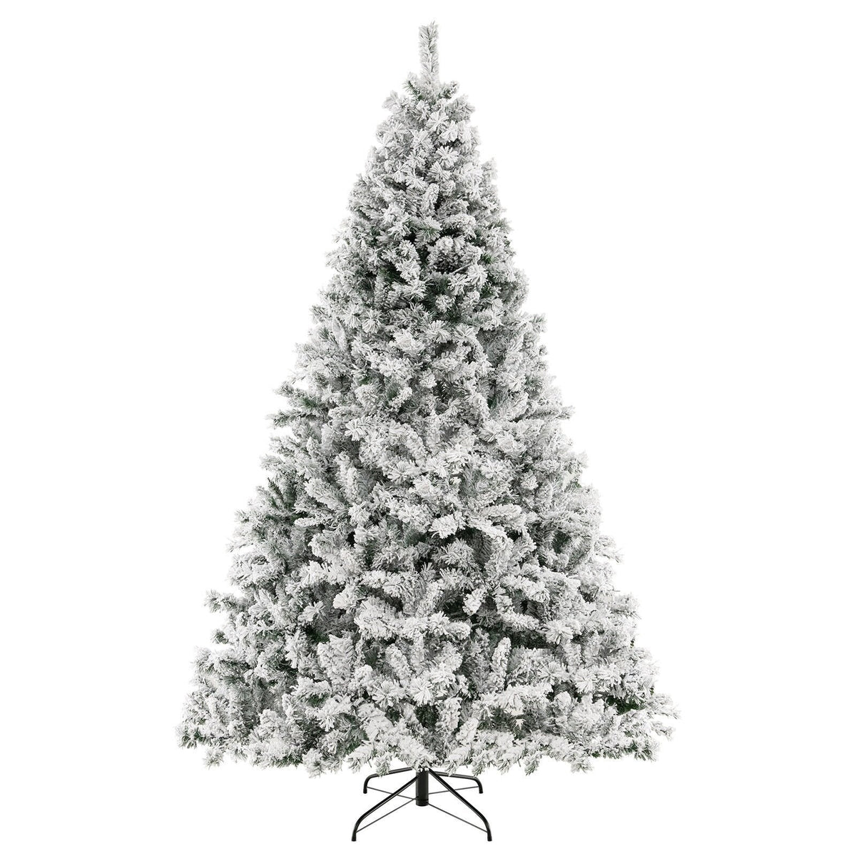 8 FT Snow Flocked Christmas Tree with 3 Minute Quick Shape Frame, 1370 Tips and 600 Warm White LEDs