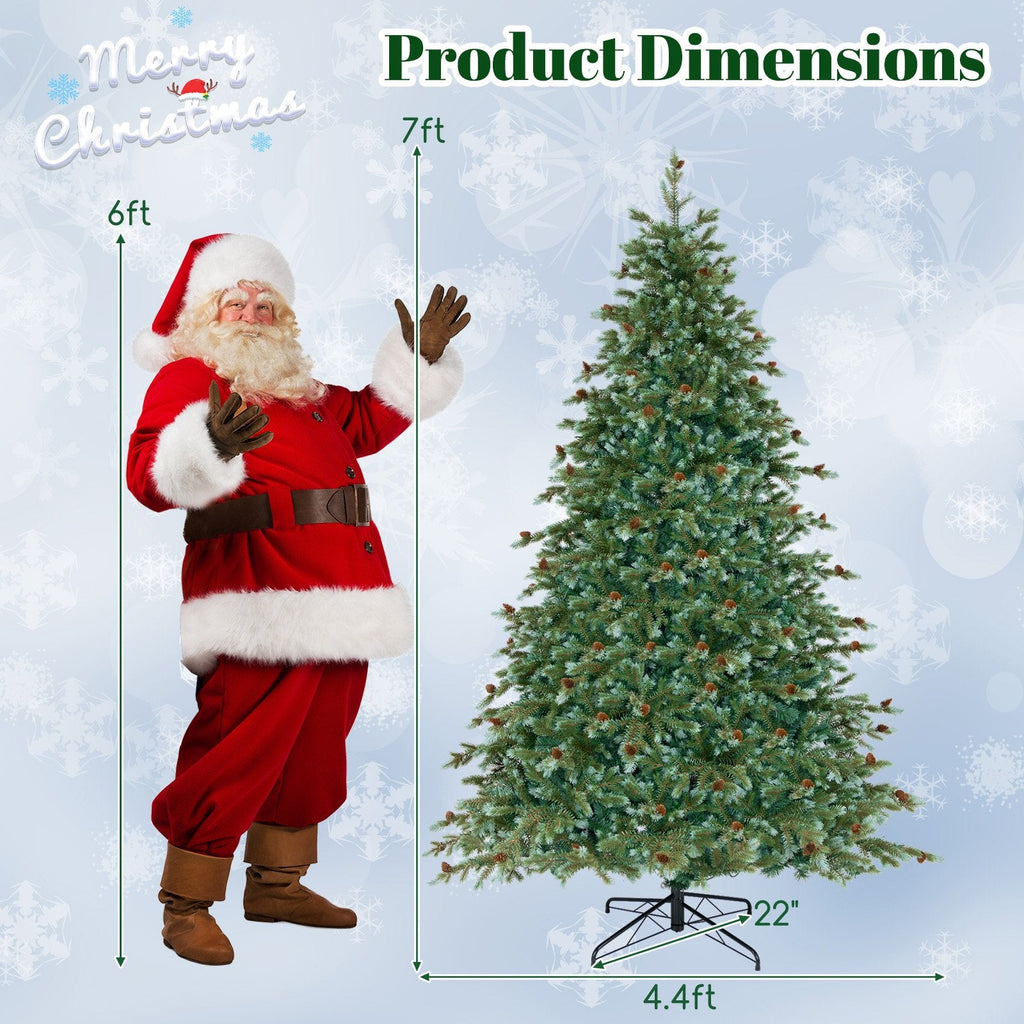 7 FT Pre-Lit Christmas Tree with 846 Tips, 69 Pine Cones and 340 Warm White LEDs with 8 Modes