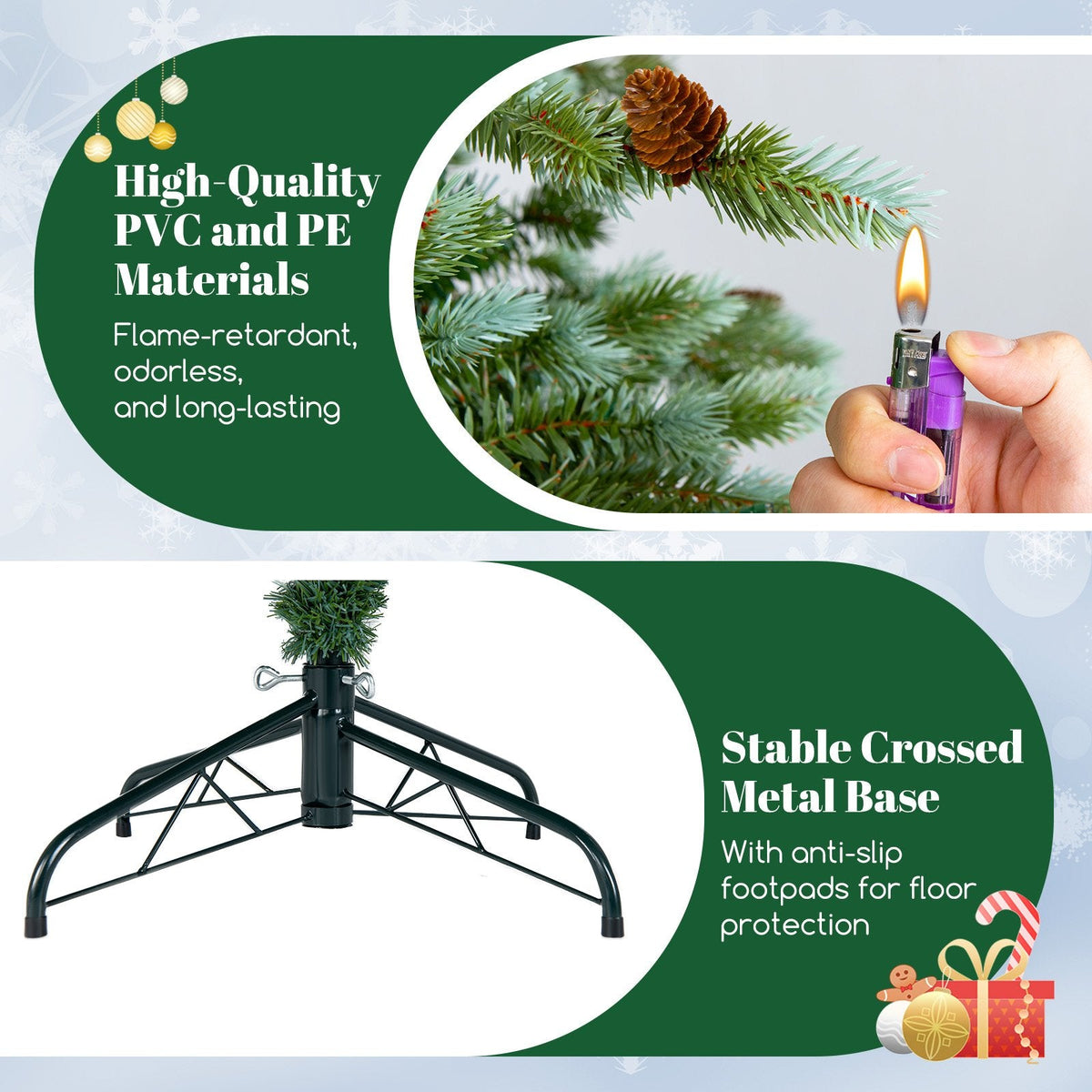 7 FT Pre-Lit Christmas Tree with 846 Tips, 69 Pine Cones and 340 Warm White LEDs with 8 Modes