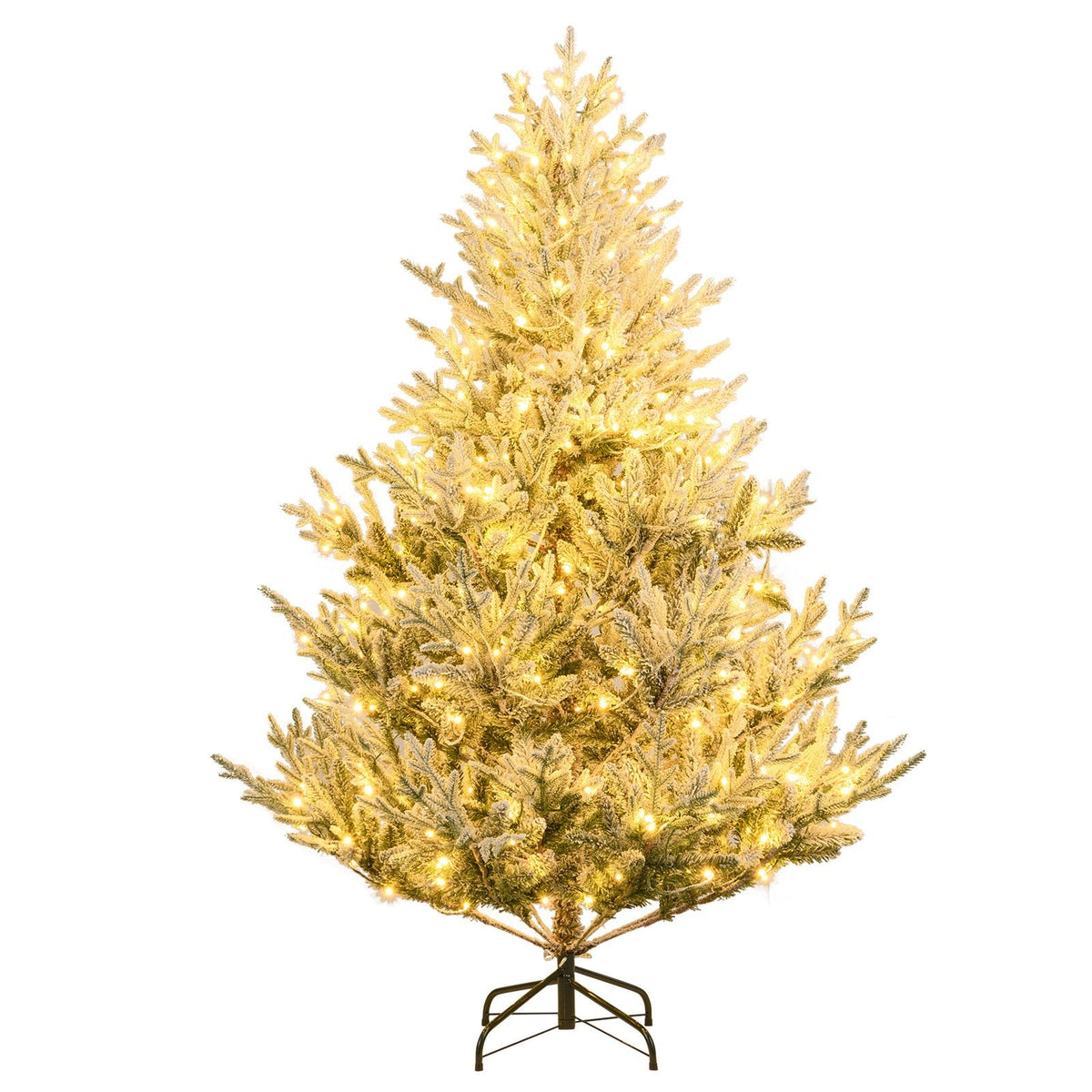 6 FT Pre-Lit Snow Flocked Christmas Tree with 762 Tips, 340 Warm White LEDs and 13 Lighting Modes
