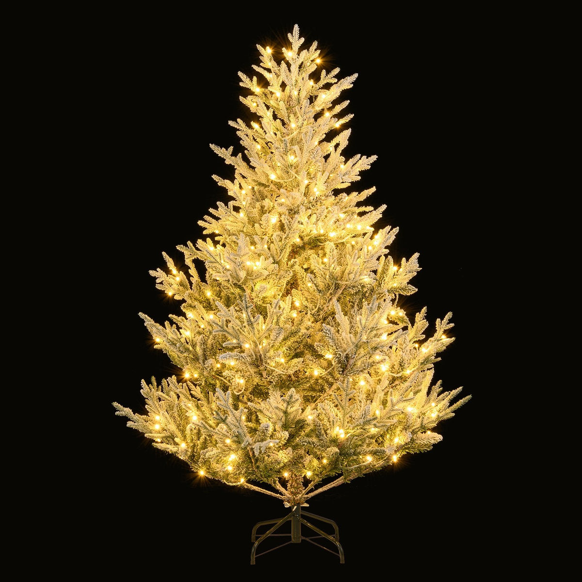 6 FT Pre-Lit Snow Flocked Christmas Tree with 762 Tips, 340 Warm White LEDs and 13 Lighting Modes