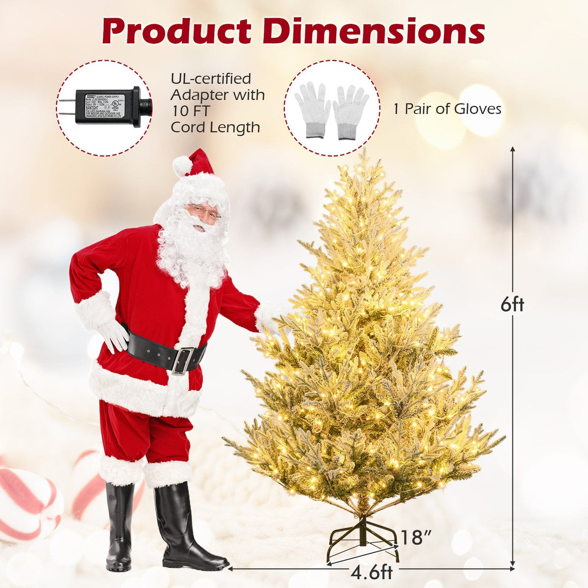 6 FT Pre-Lit Snow Flocked Christmas Tree with 762 Tips, 340 Warm White LEDs and 13 Lighting Modes