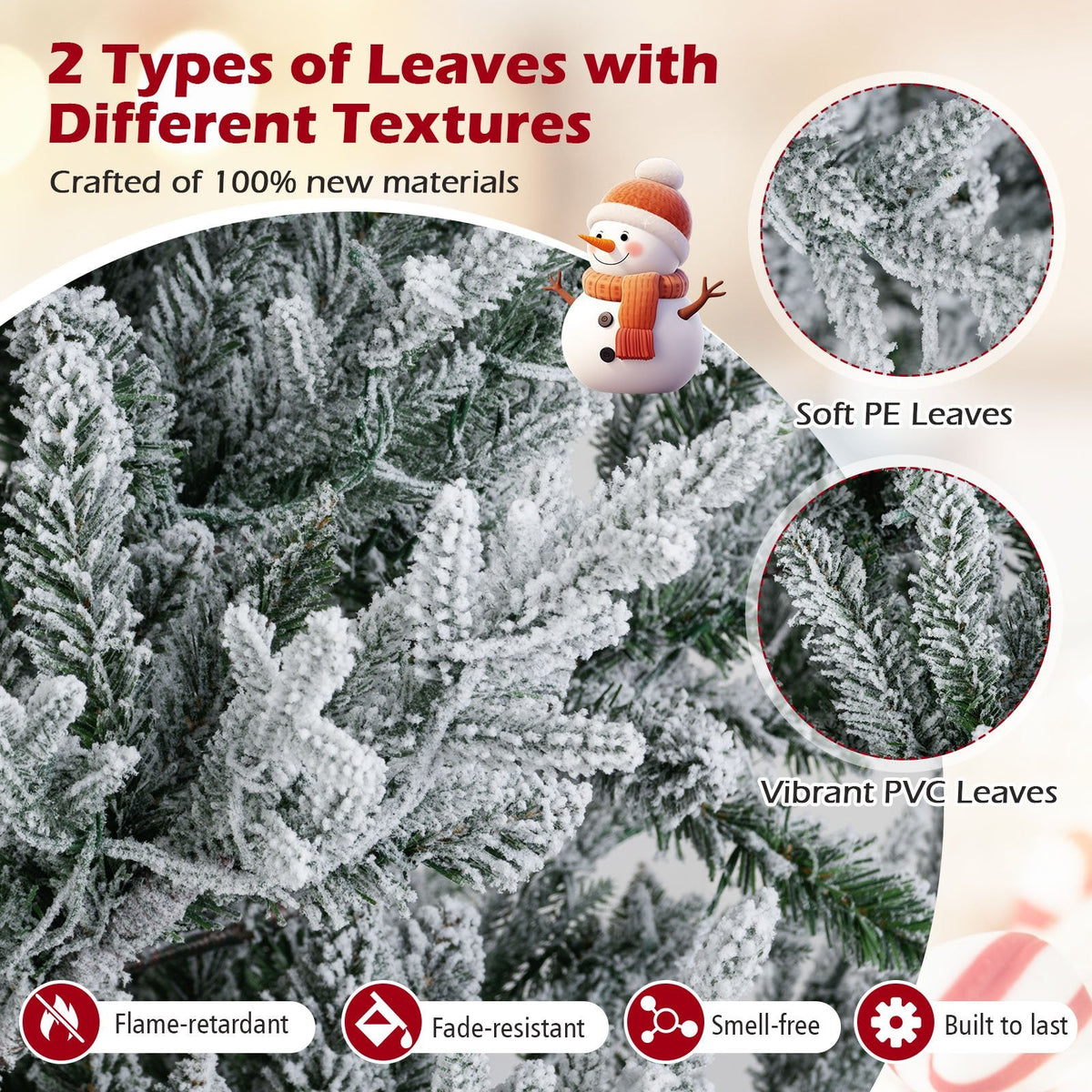 6 FT Pre-Lit Snow Flocked Christmas Tree with 762 Tips, 340 Warm White LEDs and 13 Lighting Modes
