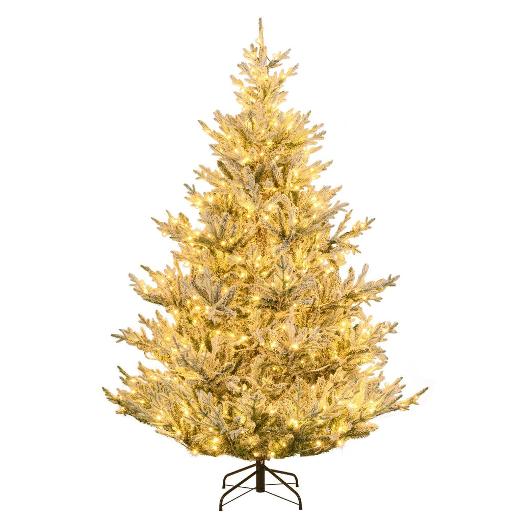 7 FT Pre-Lit Snow Flocked Christmas Tree with 1074 Tips, 450 Warm White LEDs and 13 Lighting Modes