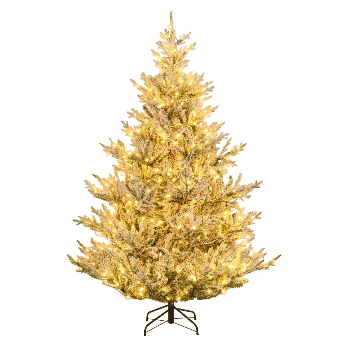 7 FT Pre-Lit Snow Flocked Christmas Tree with 1074 Tips, 450 Warm White LEDs and 13 Lighting Modes