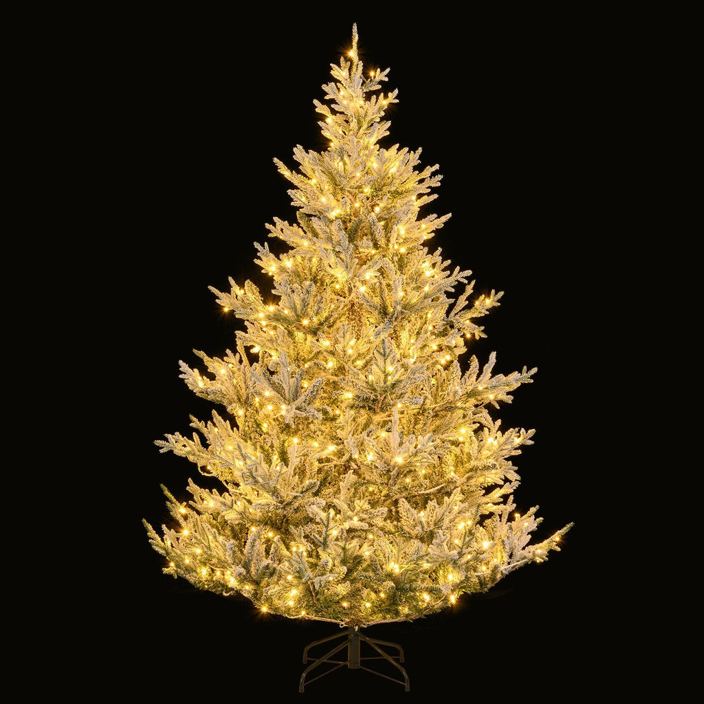 7 FT Pre-Lit Snow Flocked Christmas Tree with 1074 Tips, 450 Warm White LEDs and 13 Lighting Modes