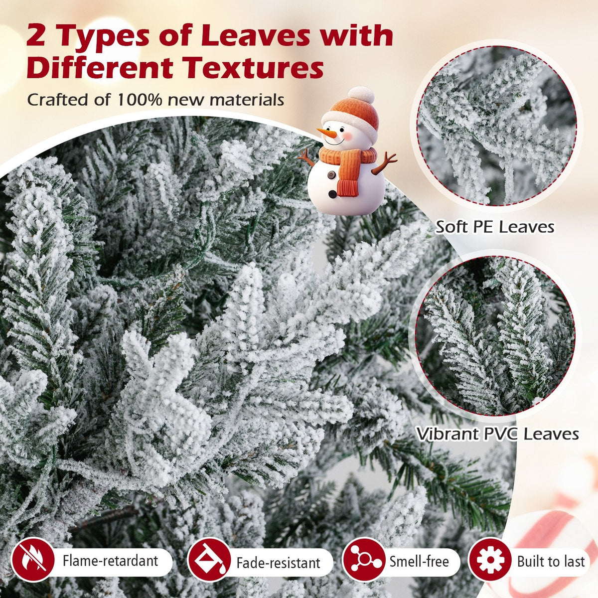 8 FT Pre-Lit Snow Flocked Christmas Tree with 1470 Tips, 580 Warm White LEDs and 13 Lighting Modes